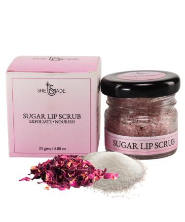 Sugar & Dried Rose Petals Lip Scrub with Vitamin E & Rose Essential Oil - 0.88 Oz/25 gm - Exfoliates