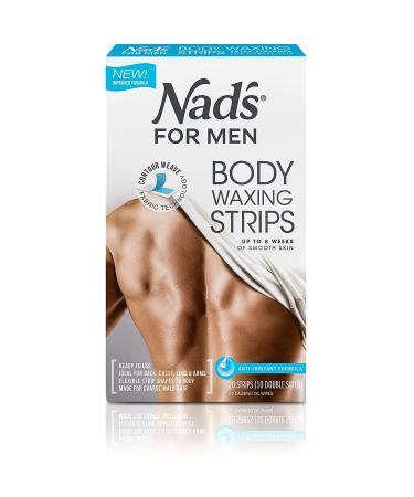 Nad's For Men Body Wax Strips - Wax Hair Removal For Men - At Home Waxing Kit With 20 Waxing Strips + 2 Calming Oil Wipes