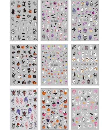 JMEOWIO 9 Sheets Halloween Ghost Cute Pumpkin Nail Art Stickers Decals Self-Adhesive Nail Supplies Nail Art Design Decoration Accessories - Buy Online on GoSupps.com