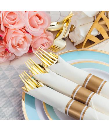 N9R 30 Pack Pre Rolled Gold Plastic Cutlery Set with Napkins - Disposable Silverware Set for Party and Wedding - Buy Online on GoSupps.com