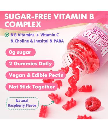 2 Pack Vitamin B Complex Gummies All B Vitamins + Methyl B12 B1 B2 B3 B5 B6 Biotin Methylfolate Vitamin C Choline Inositol PABA for Energy & Immune Support Raspberry 120 Count 120 Count (Pack of 1) - Buy Online on GoSupps.com