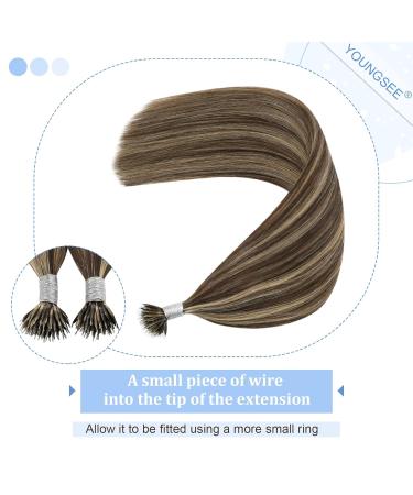 Youngsee Real Hair Extensions - 50cm Nano Ring Dark Brown with Caramel Blonde Highlights - Cold Fusion 50g #P4/27 - Buy Online on GoSupps.com