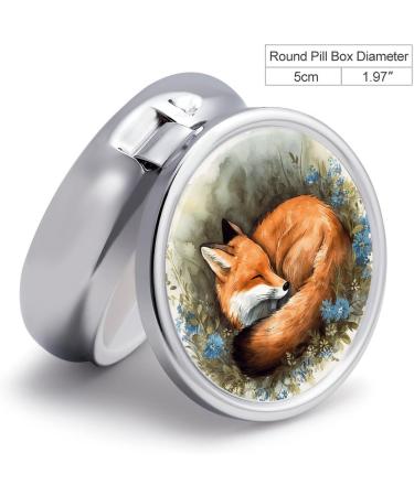 Decorative Round Pill Box - Sleeping Fox Print | 3 Compartment Portable Metal Pill Organizer | Stylish Pocket Pill Case for Travel - Buy Online on GoSupps.com