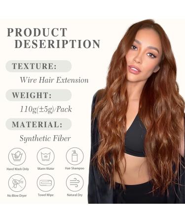 MORICA 20 Inch Invisible Wire Hair Extensions | Auburn Halo Hairpiece - Long Wavy Synthetic Hair | Adjustable Size & 4 Secure Clips for Women - Buy Online on GoSupps.com