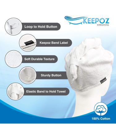 KEEPOZ Cotton Hair Towel Wrap for Women - Quick Dry Super Absorbent Turban Head Wrap with Button - Anti Frizz Hair Cap for Curly, Long & Thick Hair - White - Buy Online on GoSupps.com