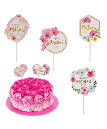 SICOHOME Happy Mothers Day Topper 24PCS Mothers day cake toppers Mothers Day Cupcake Toppers Picks Sticks Feliz Dia de las Madres Cake Topper for Mother's Day Birthday Party Cake Decoration Supplies