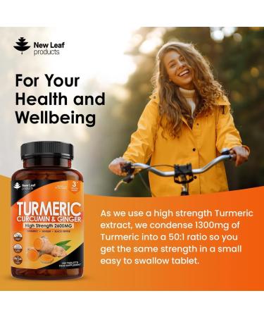 Turmeric Tablets 2600mg with Black Pepper & Ginger - 95% Curcumin Extract -180 Tablets (3 Months) High Strength Active Turmeric Supplements Not Turmeric Capsules by New Leaf - Buy Online on GoSupps.com