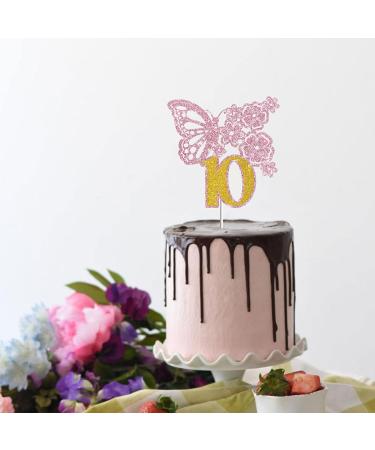 Tenhaisi Pink & Gold 3D Butterfly Flower Sign 10 Cake Topper - Happy 10th Birthday/Anniversary Party Decoration 3D Cake Topper- Girls 10th Birthday Party Supplies - Buy Online on GoSupps.com