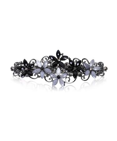 Flower Rhinestone Hair Barrettes for Women Fine Hair Glitter Sparkle Fancy Hair Clips for Women And Girls Elegant Pearl Barrettes (Black&Gray)