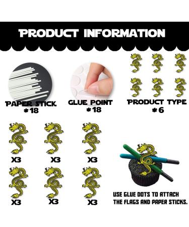 18pcs Gold Glitter Cupcake Topper Dragon Theme Decorations Welcome 2024 Chinese New Year Party Decor Supplies - Buy Online on GoSupps.com