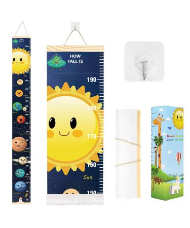 Smlper Height Chart for Kids Wall Hanging Ruler Canvas Growth Chart for Baby Wood Frame Child Height Measuring Chart for Nursery Wall D cor 79"x7.9"(Sun)