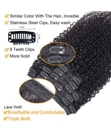 VTAOZI 8A Brazilian Afro Kinky Curly Clip Ins 16 Inch - Natural Color Human Hair Extensions for Black Women - 7Pcs 120G/Set - Buy Online on GoSupps.com