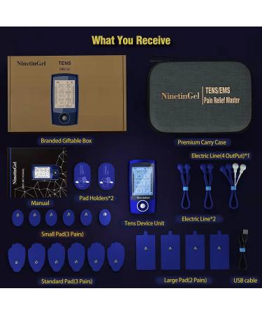 NinetinGel Tens Unit Muscle Stimulator - EMS Muscle Relaxer Ab Stimulator | 16 Pads with Protective Case | Ideal for Pain Relief & Muscle Relaxation - Blue - Buy Online on GoSupps.com