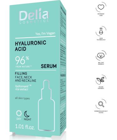  Delia Cosmetics Delia Cosmetics Hyaluronic Acid Serum - Anti-wrinkle treatment hydrating for all skin types - Vegan serum for face and d collet - 30 ml - Buy Online on GoSupps.com