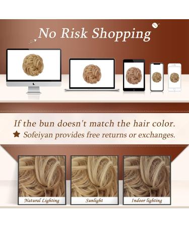 Sofeiyan Claw Clip Messy Bun Hairpiece - Wavy Curly Updo Extension - Synthetic Chignon Ponytail for Women in Brown/Caramel Blonde - Buy Online on GoSupps.com