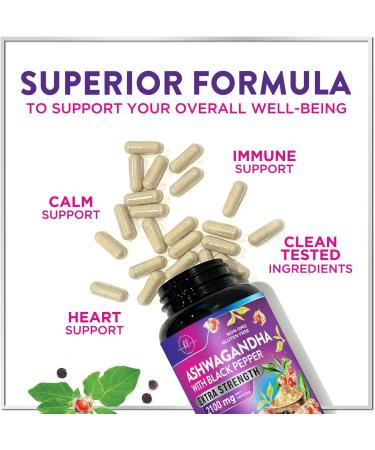 Ashwagandha Supplements 2100mg - Max Absorption with Black Pepper Extract Extra Strength Ashwagandha Capsules with 100% Plant Powder & Root Extract Non-GMO Bottled in USA - 60 Vegetarian Capsules 60 Count (Pack of 1) - Buy Online on GoSupps.com