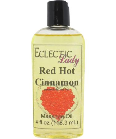 Red Hot Cinnamon Massage Oil 4 oz With Sweet Almond Oil and Jojoba Oil Preservative Free Perfect for Aromatherapy and Relaxation 4 Ounce
