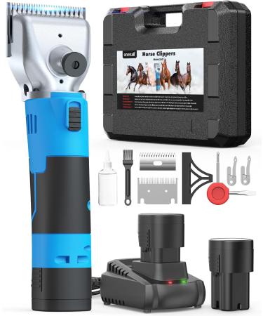 oneisall Cordless Horse Clippers with 2 Batteries Heavy Duty Horse Grooming Clippers for Thick Hair Professional Horse Grooming Kit