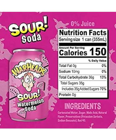  Nassau Candy Warheads Sour! Watermelon Flavoured Soda 355ml (Pack of 12) - Buy Online on GoSupps.com