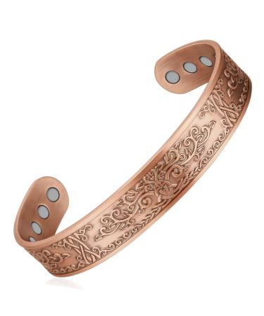 Jecanori Copper Magnetic Bracelets for Men Tree of Love Pattern Solid Copper Brazaletes with 12pcs Ultra Strong Magnets Adjustable Size Cuff Bangle with Jewelry Gift Box LoveTree-Copper