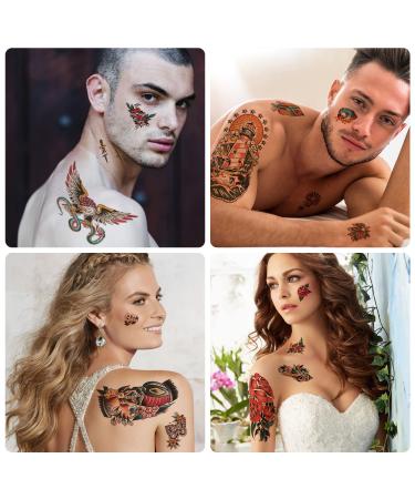 Classic Temporary Tattoo Set - 77 Sheets for Men and Women, includes 17 Half Arm Shoulder Tattoos, 60 Tiny Designs - Sailor, Snake, Vintage Roses, Butterflies, Skull, Eagle - Waterproof Stickers for Kids - Buy Online on GoSupps.com