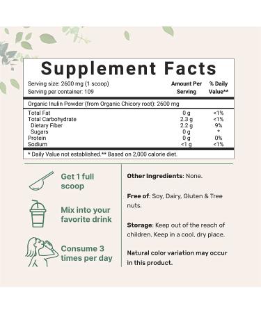 Organic Daily Prebiotic Dietary Fiber Supplement Powder  (Inulin Fiber from Chicory Root)  10 Ounce  Highly Promote Intestinal Colon  Gut Health and Digestive Function  Vegan Friendly 10 Ounce (Pack of 1) - Buy Online on GoSupps.com