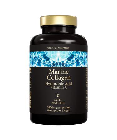 Marine Collagen Capsules with Hyaluronic Acid + Vitamin C 2400mg - High Strength Collagen Supplements for Women - 120 Capsules - for Skin Joints & Hair - Collagen Tablets Alternative - Satin Naturel
