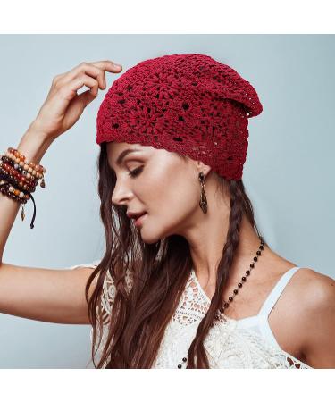 Handmade Crochet Slouchy Beanie Hat Set for Women - Floral Knit Skull Cap (4 Pcs) - Buy Online on GoSupps.com
