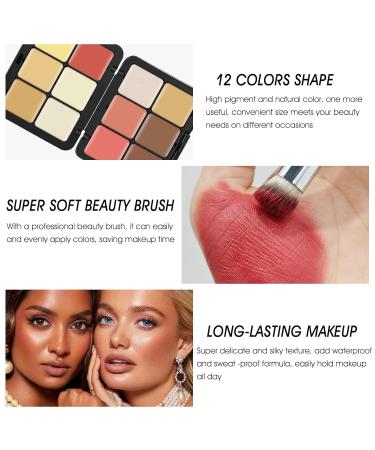 12 Colors Cream Makeup Palette for Cheeks - Blush Contour Concealer & Highlighter - Waterproof & Long-Lasting with Brush - Multi-functional Face Palette (Set #05 - Buy Online on GoSupps.com