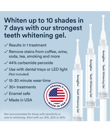 AuraGlow Teeth Whitening Gel Syringe Refill Pack - 44% Carbamide Peroxide - 3X 5ml Syringes - Buy Online on GoSupps.com