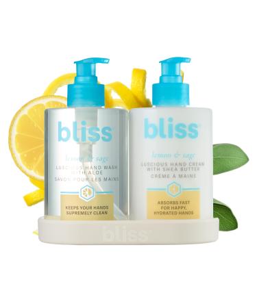 Bliss Lemon & Sage Happy Hands Duo | Hydrating Hand Wash & Nourishing Hand Cream Set with Decorative Tray 8.5 Fl Oz (Pack of 2) Happy Hands Duo