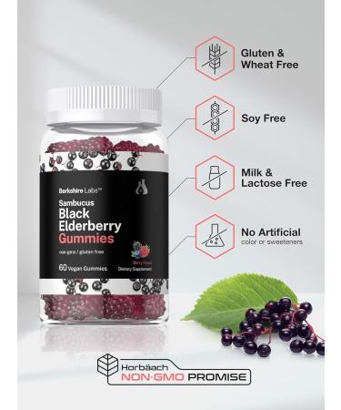 Horbaach Sambucus Black Elderberry Gummies - 60 Count | Vegan Non-GMO Gluten Free with Zinc & Vitamin C | Berry Flavor by Berkshire Labs - Buy Online on GoSupps.com