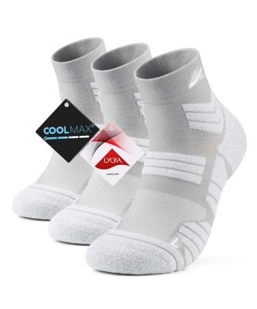 Avoalre Athletic Running Sports Socks Coolmax Moisture Wicking Seamless Socks 3 Pairs Quarter-grey White X-Large