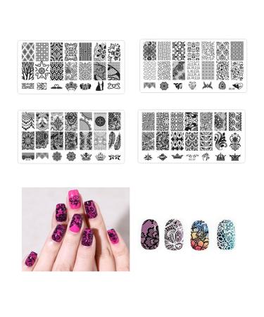 Frcolor 4pcs Nail Art Stamp Stamping Templates with Polish Stamper Scraper Kit