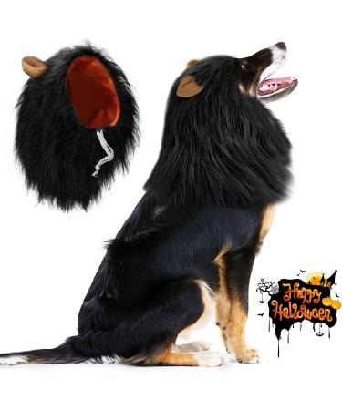 Vivifying Lion Mane Dog Costume - Adjustable Halloween Wig with Ears for Medium & Large Dogs (Black) - Buy Online on GoSupps.com