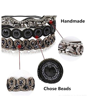 Rhinestone Beaded Elastic Headbands for Women - Handmade Vintage Hair Accessories - Fits Most - 3 Styles - Buy Online on GoSupps.com