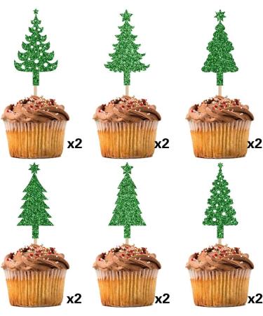 BIABISD 12PCS Christmas Tree Cupcake Toppers with Star Green Christmas Tree Cupcake Picks Christmas Party Decorations Winter Christmas Theme New Year Holiday Baby Shower Birthday Party Supplies - Buy Online on GoSupps.com