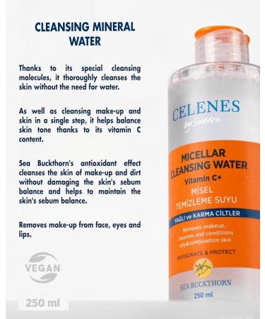 Celenes by Sweden - Advanced Micellair Cleansing Water with Sea Buckthorn | Vitamin C Enriched Alcohol and Paraben Free | For Oily and Combination Skin | Deep Cleansing and Refreshing 250 ml - Buy Online on GoSupps.com