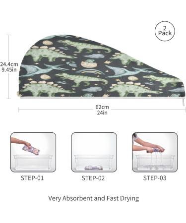 Watercolour Dinosaur Dry Hair Cap & Quick Drying Towel Set - Super Absorbent Soft Comfort 2 Pieces with Button Headband - Buy Online on GoSupps.com