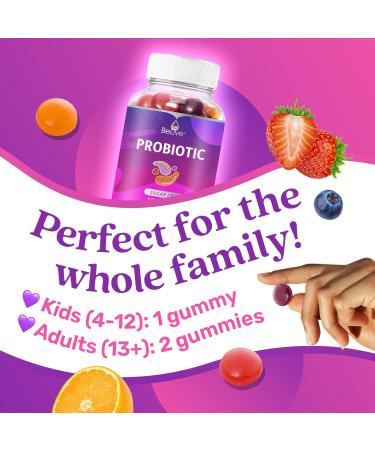 BeLive Probiotic Gummies - Probiotics with 5 Billion CFUs for Digestive Health Men Women & Kids - for Immune Support Sugar Free & Vegan | 60 Ct Blueberry Strawberry & Orange 1 - Buy Online on GoSupps.com