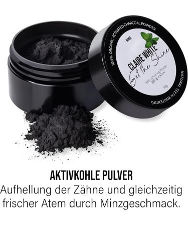 Claire White Activated Carbon Powder for Natural Tooth Whitening + Free Bamboo Toothbrush - Herbal Coal Powder for Effective Tooth Cleaning & Bleaching - Buy Online on GoSupps.com