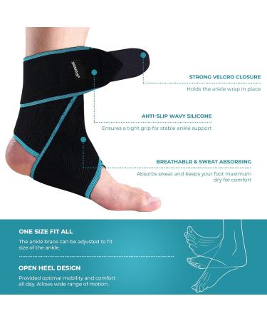 Adjustable Compression Ankle Support Brace for Men & Women - Injury Recovery, Plantar Fasciitis, Achilles Tendonitis - 1PC (Black-Blue) - Buy Online on GoSupps.com