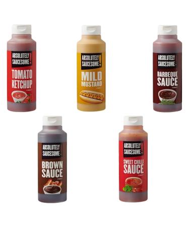 Absolutely Saucesome Ketchup Mustard & Sauce Pick N Mix - Choose From 5 Flavours | Tomato Mild BBQ Brown Sweet Chilli Squeezy-Bottle 1L Restaurant Quality Ideal for Home Use - Pack of 2