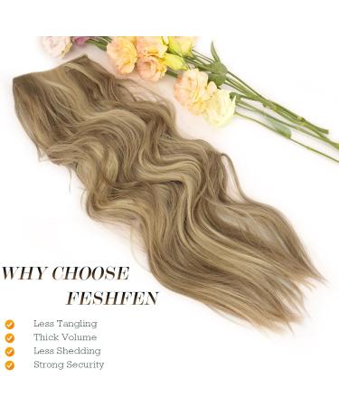 FESHFEN Invisible Wire Hair Extensions | Adjustable Size with Clips | Long Wavy Synthetic Hair Piece | Secret Headband Hairpieces for Women - 16 inch Light Brown Highlighted Blonde - Buy Online on GoSupps.com