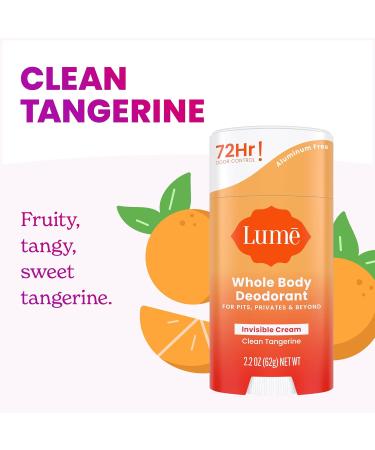 Lume Whole Body Deodorant - Invisible Cream Stick - 72 Hour Odor Control - Aluminum Free Baking Soda Free Skin Safe - 2.2 Ounce (Pack of 2) (Clean Tangerine) Clean Tangerine 2.2 Ounce (Pack of 2) - Buy Online on GoSupps.com