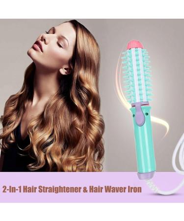Buy 2-in-1 Ceramic Heated Curling Iron Brush for Travel - Mini Hair Curler & Straightener - Anti-Scald Volume & Smoother Hair - Blue - Buy Online on GoSupps.com