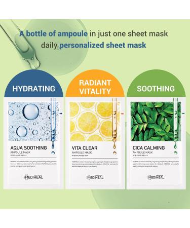 Mediheal Vita Clear Ampoule Mask 10Pack - Vitamin C Radiant Face Mask for Dull Skin - Lime Extracts and Glutathione - Melanin Control - Reduces Pigmentation - Tencel Sheet - Buy Online on GoSupps.com