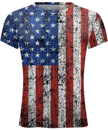 Men's Distressed American Flag Patriotic Crewneck T-Shirt - Black, X-Large - Buy Online on GoSupps.com