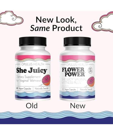 Flower Power 'She Juicy' Vaginal Health Supplement | Slippery Elm Bark | Feminine Care for Women - Made in USA - 60 ct Vegan - Buy Online on GoSupps.com