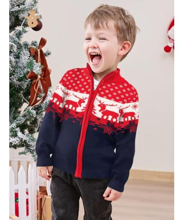 Kids Christmas Reindeer Sweater Cardigan | Boys Winter Knit Jumper 18-24 Months Navy Blue - Buy Online on GoSupps.com